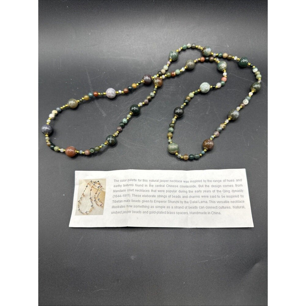 Vintage Gold Tone Metal with Polished Stones Necklace 17" Long